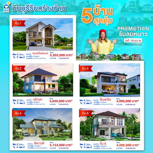 Promotion!! รับลมหนาว 5 บ้านสุดคุ้ม ส่วนลดกว่า 392,000 บาท อย่าพลาด วันนี้-30 พฤศจิกายน 2566